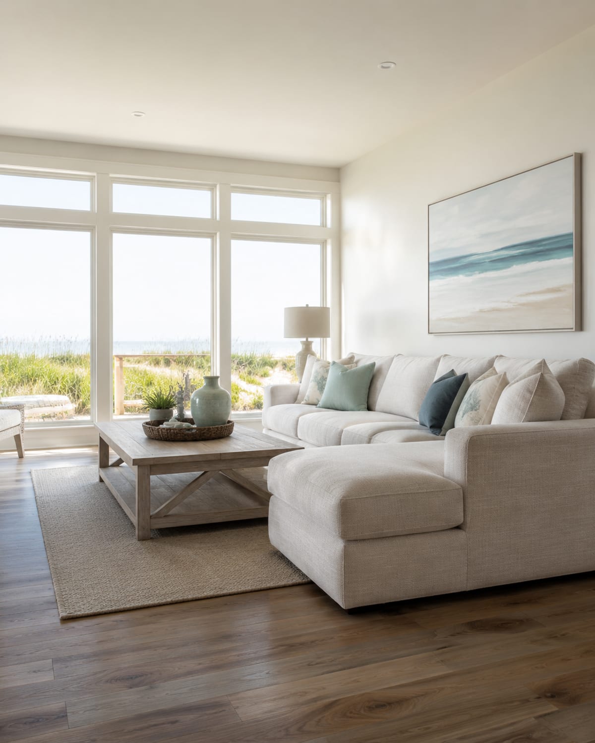 Bright, freshly cleaned coastal condo living room in Cocoa Beach